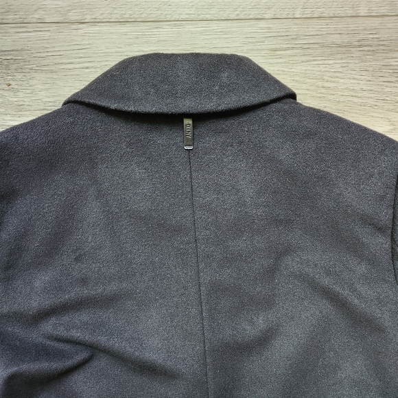 DKNY Black Wool Coat Womens Xl Long Zipper Pockets Button - Picture 12 of 14